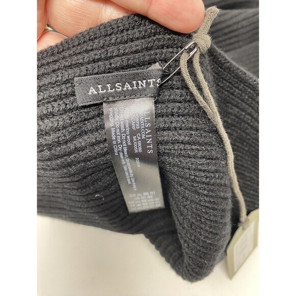 AllSaints Rib Scarf Mens One Size Black 100% Merino Wool Winter Knit Tag New - Picture 4 of 8
